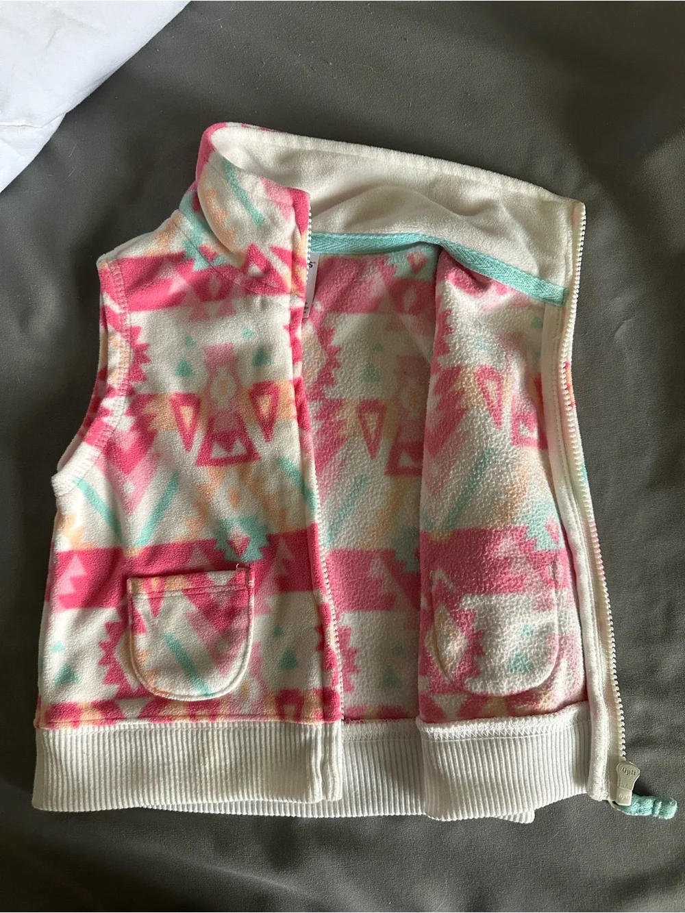 Carter's Pink Aztec Print Fleece Zip Up Vest Size 9M